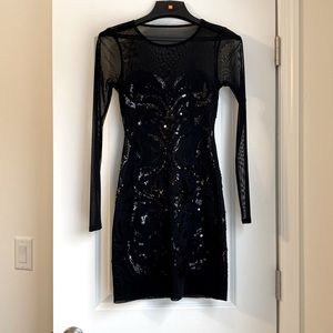 Express Sequin Long Sleeve Black Dress